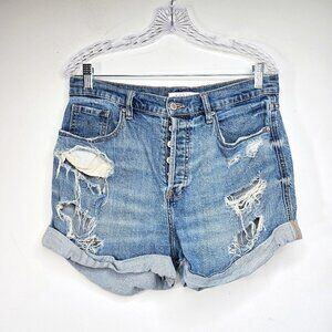 EUNINA Button Fly Distressed Destroyed Olivia Ultra HIgh Rise Mom Shorts